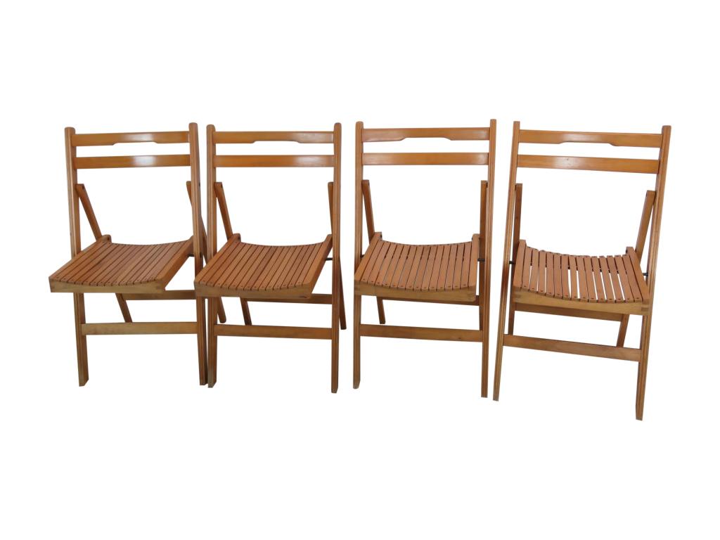 Set of 4 MCM Folding Slat Chairs (1 of 7)