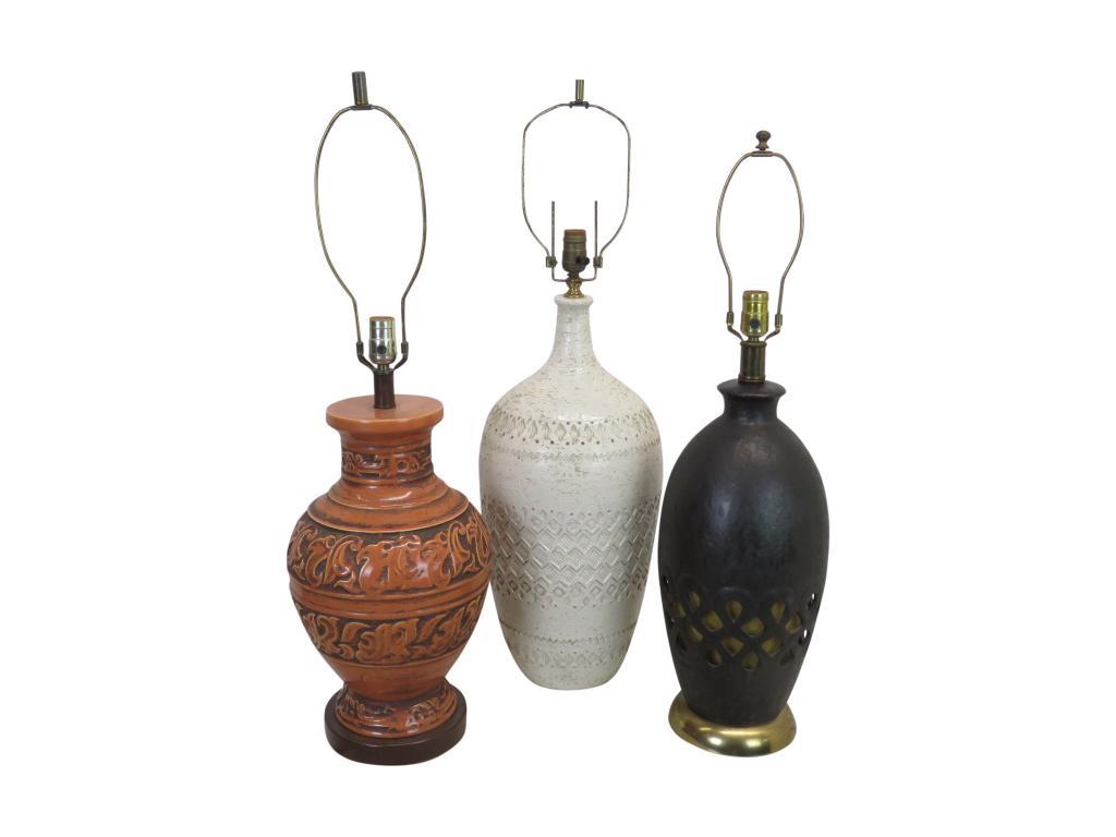 Three Mid Century Pottery Lamps (1 of 9)