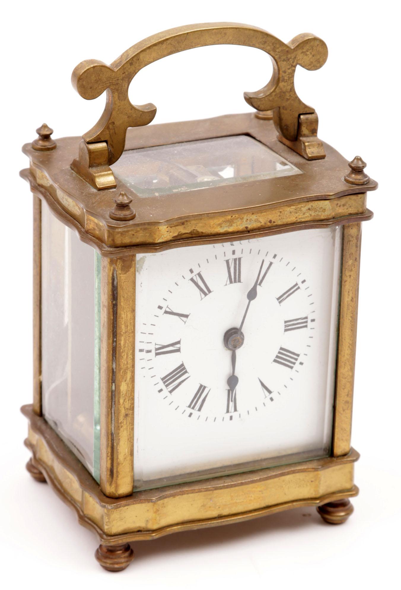 Antique brass travel alarm clock, h. 10 cm. (1 of 6)