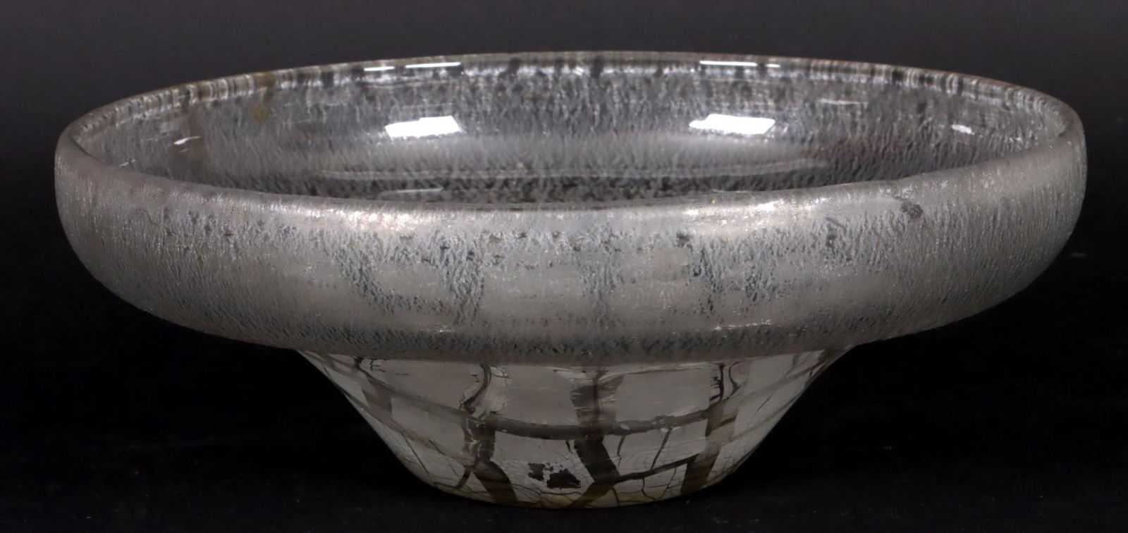 Andries Dirk Copier, clear glass dish with tin crackle,: Andries Dirk Copier, clear glass dish with tin crackle, 1940-1944, Serica No. 64, h. 10 x diam. 27 cm.