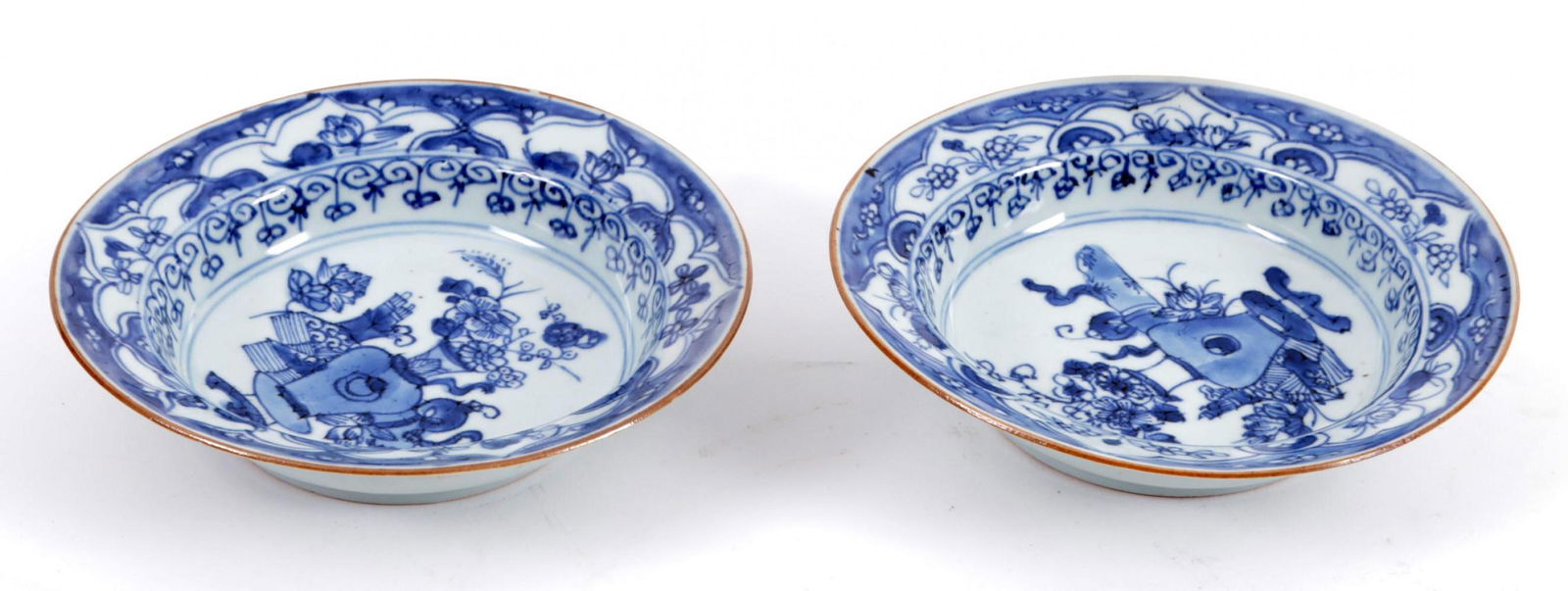 Two deep antique Chinese porcelain porridge plates with (1 of 4)