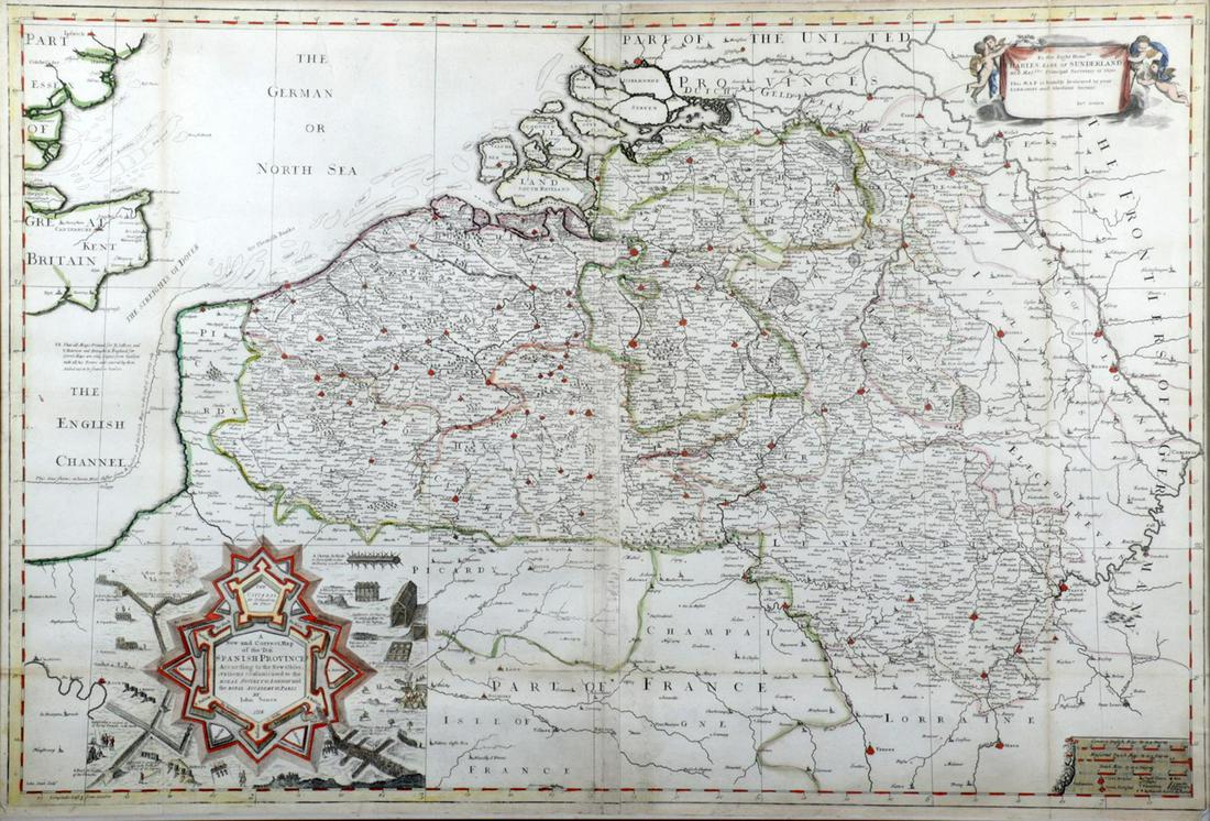 John Senex, hand-coloured map, Spanish provinces, 96 x: John Senex, hand-coloured map, Spanish provinces, 96 x 66 cm.