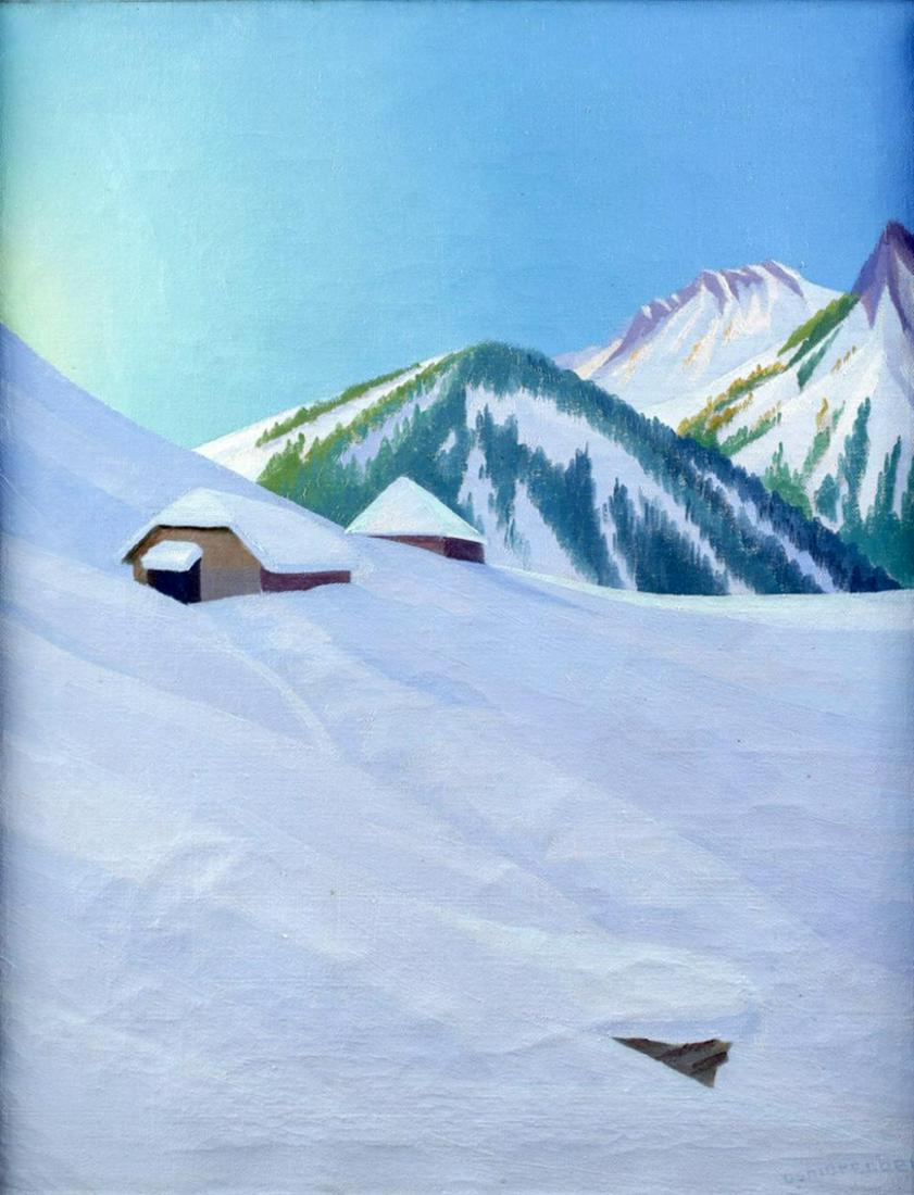 Dirk Smorenberg, Alkmaar 1883-1960 Oud Loosdrecht,: Dirk Smorenberg, Alkmaar 1883-1960 Oud Loosdrecht, Snowy mountain landscape, oil on canvas, 48.5 x 39 cm.