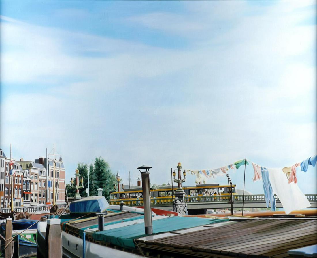 Tjalf Sparnaay (Haarlem 1954), The Washing Line, oil on: Tjalf Sparnaay (Haarlem 1954), The Washing Line, oil on canvas, 80 x 100 cm.