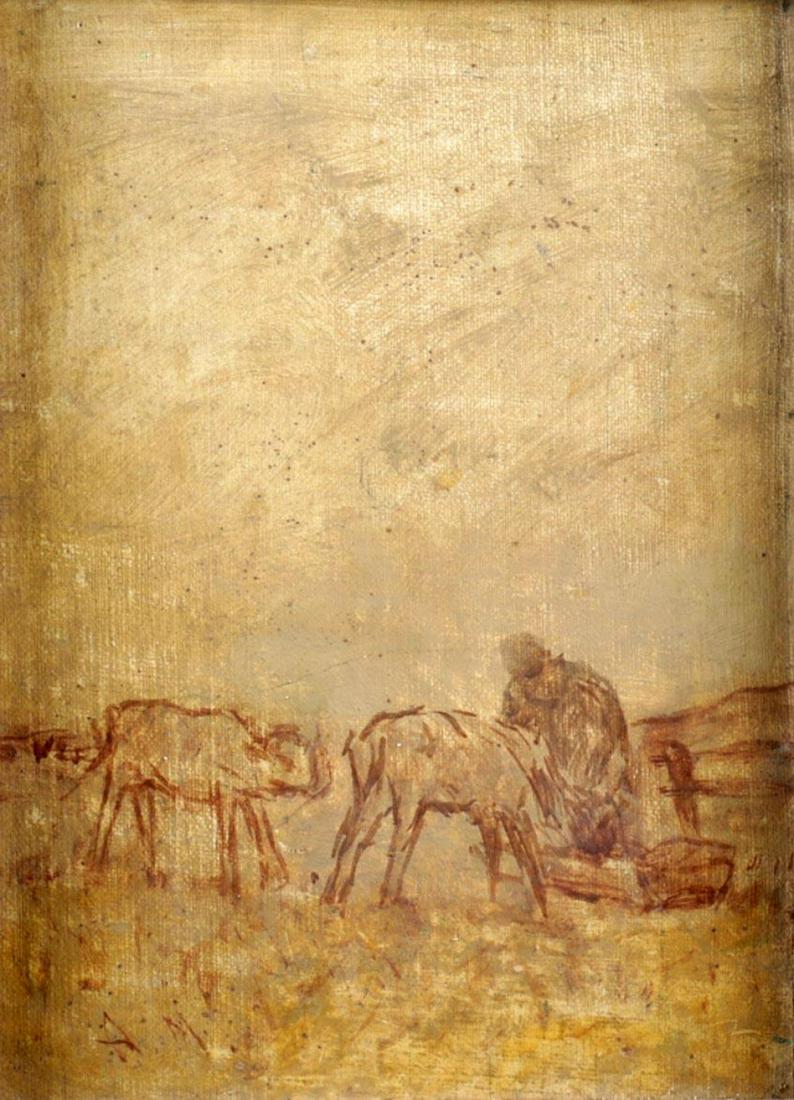 Monogram A.M. (Anton Mauve), Cattle and a person at a water ... (1 of 6)