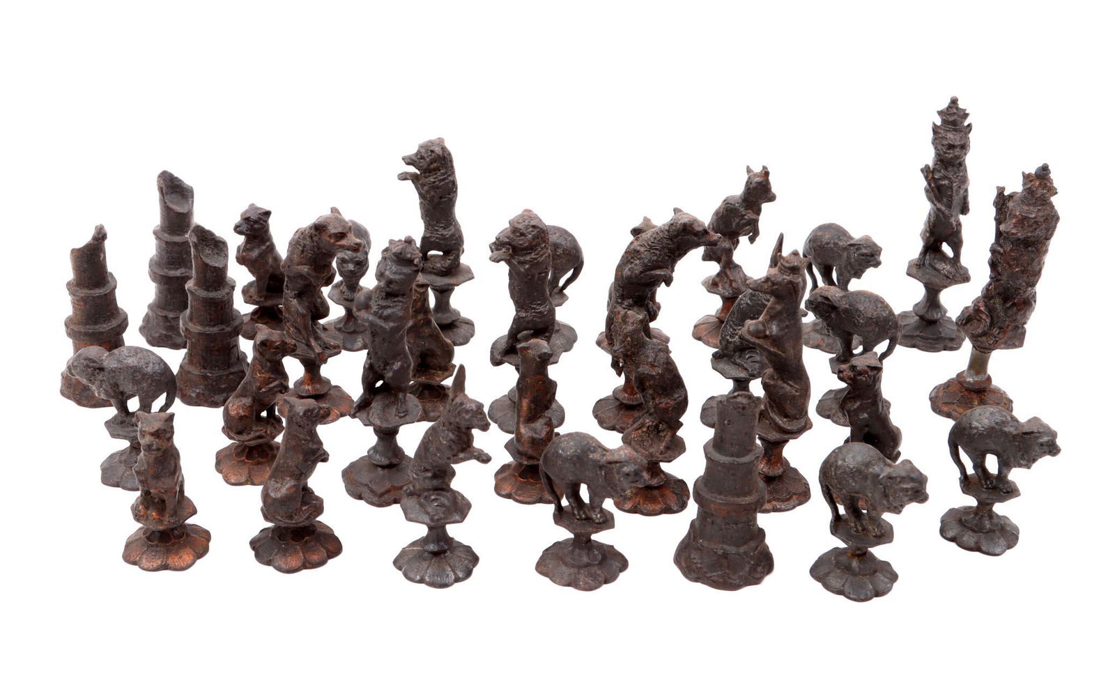 32 Metal chess pieces with animal figures, etc. (1 of 4)