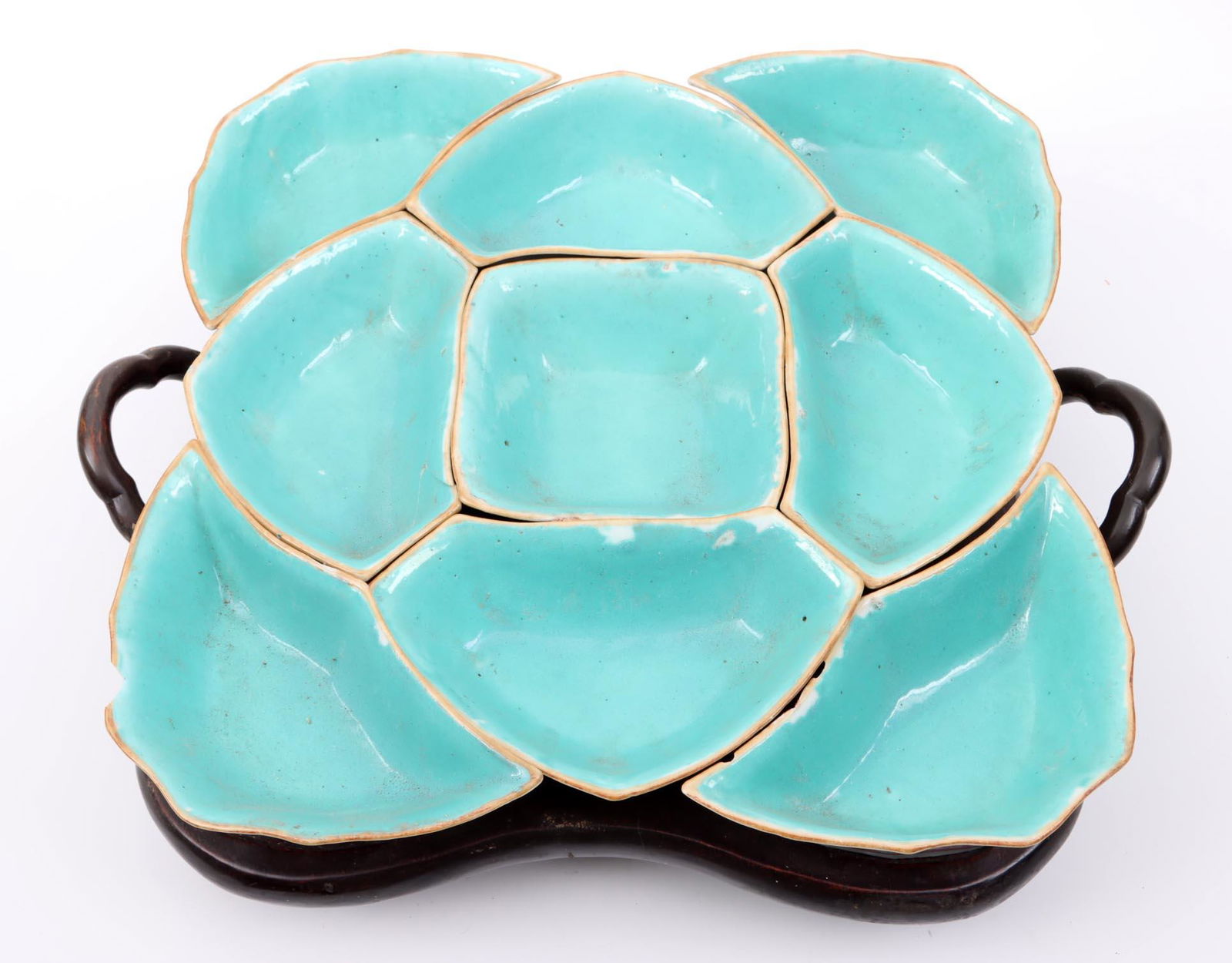 Polychrome flower-decorated Chinese porcelain 9-piece dividi ... (1 of 6)