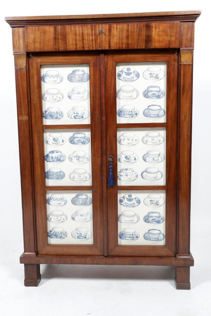 Antique mahogany Empire 2-door cabinet with fabric covered d ... (1 of 9)