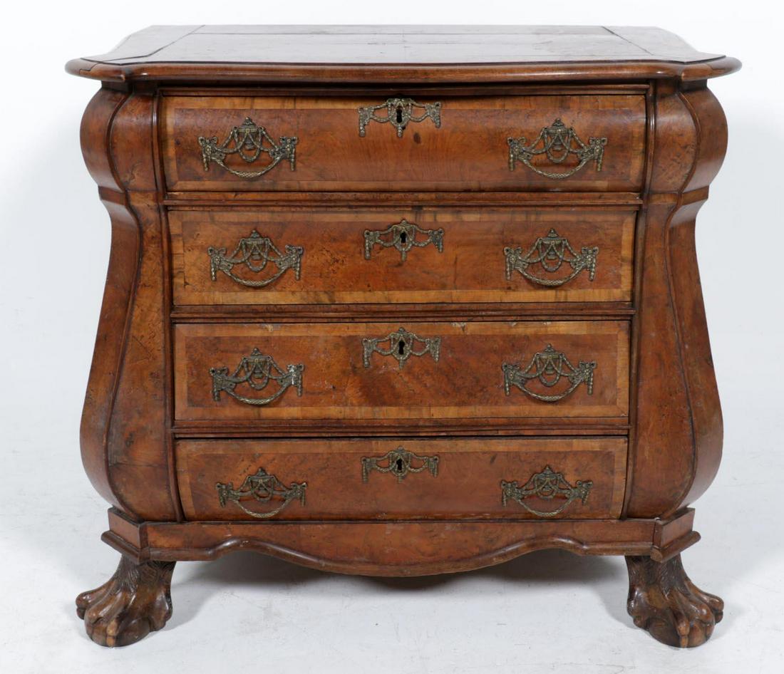 Antique burr walnut curved 4-drawer chest of drawers, Hollan ... (1 of 6)