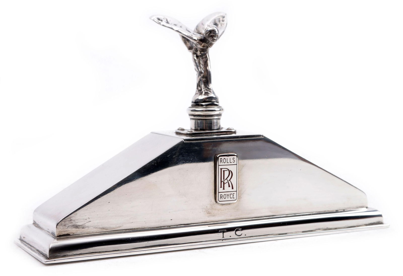 Sterling silver Rolls-Royce desk inkwell in the form of a fr ... (1 of 9)
