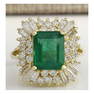 6.11 CTW Natural Emerald And Diamond Ring 18K Solid