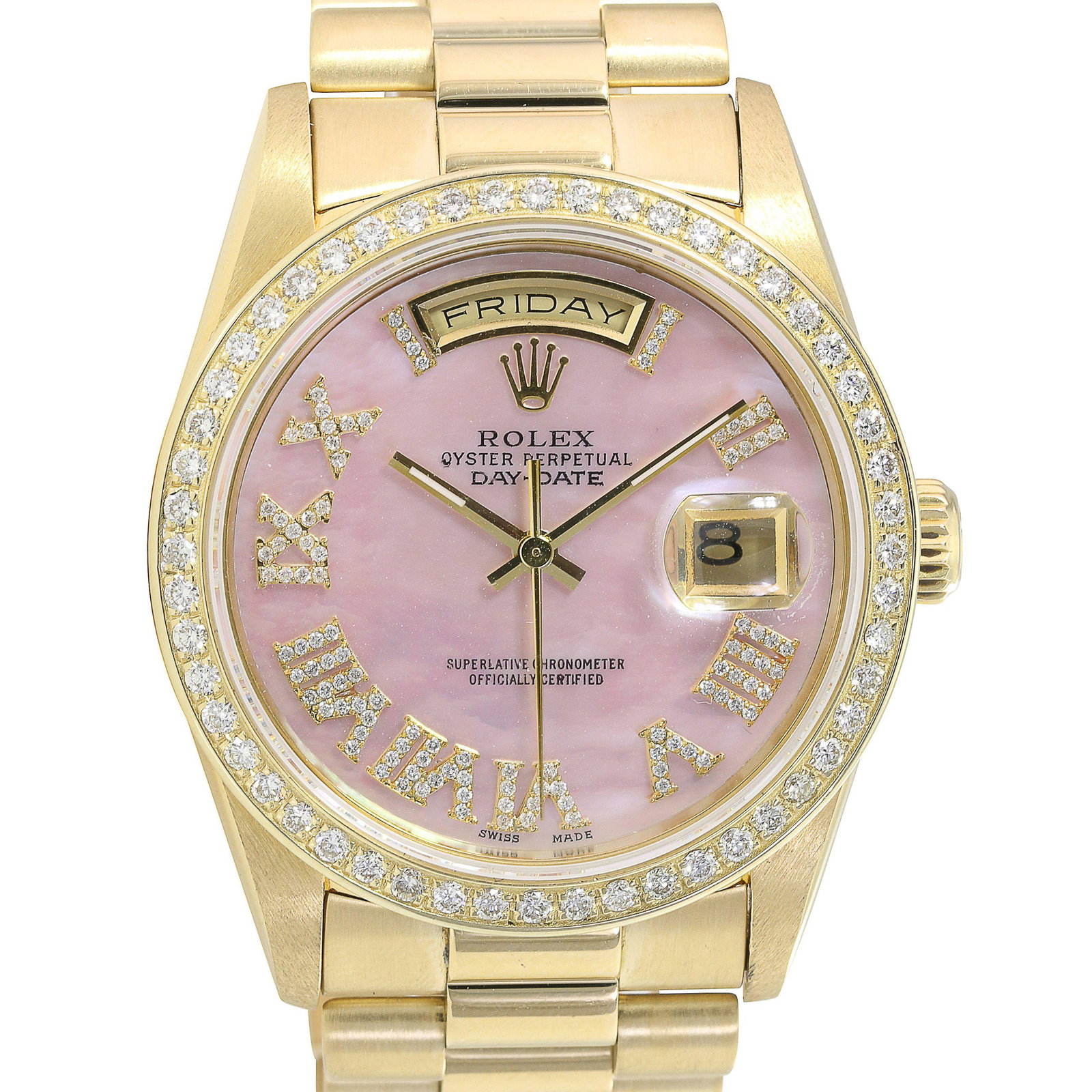 Pre-owned Rolex Mens Day-Date 36mm Presidential Band: Pre-owned Rolex Mens Day-Date 36mm Presidential Band Details Brand: Rolex Condition: Pre-owned Excellent Model: Day-Date Specifications Case Diameter: 36mm Case Material: 18K Yellow Gold Gender