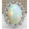 11.10 CTW Natural Opal And Diamond Ring 18K Solid White