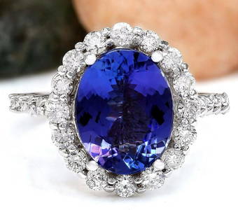 4.46 CTW Natural Tanzanite 14K Solid White Gold Diamond Ring