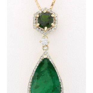 10.00 CTW Natural Emerald And Diamond Pendant In 18K Solid Yellow Gold: 10.00 CTW Natural Emerald And Diamond Pendant In 18K Solid Yellow Gold Manufacturer's Suggested Retail Price: $ 10600.00 Stamped: 18K Total Pendant Weight: 7.6Grams Diamond Weight: Total