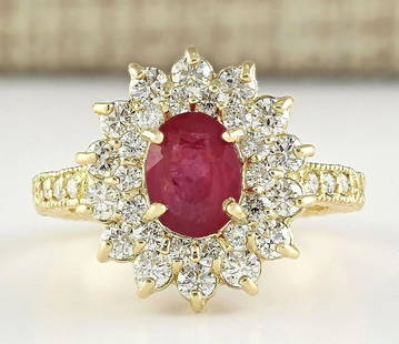 2.80 CTW Natural Ruby And Diamond Ring In 14k Yellow Gold: 2.80 CTW Natural Ruby And Diamond Ring In 14k Yellow Gold Manufacturer's Suggested Retail Price: $ 4400.00 Stamped: 14K Ring Size: 6.5 Total Ring Weight: 5.2 Grams Diamond Weight: Total