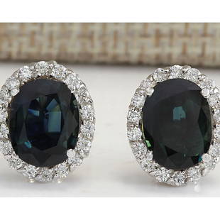 6.86 CTW Natural Sapphire And Diamond Earrings 14K Solid White Gold: 6.86 CTW Natural Sapphire And Diamond Earrings 14K Solid White Gold Manufacturer's Suggested Retail Price: $ 4700.00 Stamped: 14K Total Earring Weight: 3Grams Diamond Weight: Total