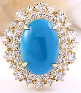 7.10 CTW Natural Turquoise 14K Solid Yellow Gold Diamond Ring