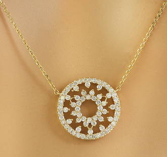 1.00 CTW Diamond 14K Yellow Gold Medallion Pendant Necklace: 1.00 CTW Diamond 14K Yellow Gold Medallion Pendant Necklace Manufacturer's Suggested Retail Price: $ 3400.00 Stamped: 14K Total Necklace Weight: 3.6 Grams Necklace Length: 15 Inches Diamond