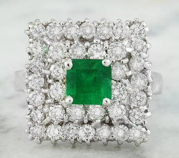 2.60 CTW Emerald 14K White Gold Diamond Ring: 2.60 CTW Emerald 14K White Gold Diamond Ring Manufacturer's Suggested Retail Price: $ 4500.00 Stamped: 14K Total Ring Weight: 6.8 Grams Emerald Weight 1.00 Carat (5.80x5.80 Millimeters)