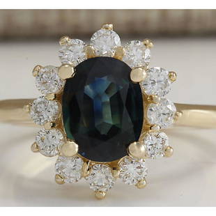 2.93 CTW Natural Blue Sapphire And Diamond Ring 14K Solid Yellow Gold: 2.93 CTW Natural Blue Sapphire And Diamond Ring 14K Solid Yellow Gold Manufacturer's Suggested Retail Price: $ 3700.00 Stamped: 14K Ring Size: 6.25 Total Ring Weight: 5 Grams Diamond Weight: