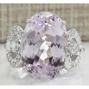 17.78 CTW Natural Pink Kunzite And Diamond Ring In 18K White Gold: 17.78 CTW Natural Pink Kunzite And Diamond Ring In 18K White Gold Manufacturer's Suggested Retail Price: $ 5600.00 Stamped: 18K Ring Size: 6.5 Total Ring Weight: 11.5 Grams Diamond Weight: 