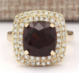 6.26 CTW Natural Rhodolite Garnet And Diamond Ring In 14k Yellow Gold