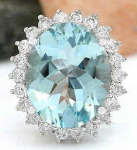 8.10 CTW Natural Aquamarine 14K Solid White Gold Diamond Ring: 8.10 CTW Natural Aquamarine 14K Solid White Gold Diamond Ring Manufacturer's Suggested Retail Price: $ 3900.00 8.10 Carat Natural Aquamarine 14K Solid White Gold Diamond Ring Item Type: Ring 