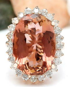 16.60 CTW Natural Morganite 14K Solid Rose Gold Diamond Ring