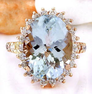 8.88 CTW Natural Aquamarine 18K Solid Rose Gold Diamond Ring: 8.88 CTW Natural Aquamarine 18K Solid Rose Gold Diamond Ring Manufacturer's Suggested Retail Price: $ 5200.00 8.88 Carat Natural Aquamarine 18K Solid Rose Gold Diamond Ring Item Type: Ring 
