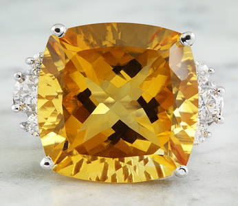 25.60 CTW Citrine 14K White Gold Diamond Ring