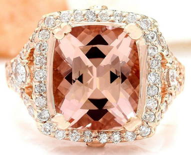 6.34 CTW Natural Morganite 18K Solid Rose Gold Diamond Ring: 6.34 CTW Natural Morganite 18K Solid Rose Gold Diamond Ring Manufacturer's Suggested Retail Price: $ 4900.00 6.34 Carat Natural Morganite 18K Solid Rose Gold Diamond Ring Item Type: Ring 