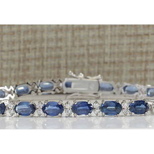 13.49CTW Natural Sapphire And Diamond Bracelet In 18K White Gold: 13.49CTW Natural Sapphire And Diamond Bracelet In 18K White Gold Manufacturer's Suggested Retail Price: $ 5700.00 Stamped: 18K Bracelet Width: 4.70mm Bracelet Length: 7.0 Inches Total