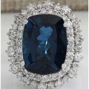 14.32CTW Natural London Blue Topaz And Diamond Ring In14K Solid White Gold