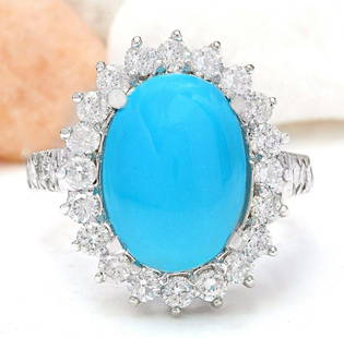 7.00 CTW Natural Turquoise 14K Solid White Gold Diamond Ring: 7.00 CTW Natural Turquoise 14K Solid White Gold Diamond Ring Manufacturer's Suggested Retail Price: $ 4100.00 7.00 Carat Natural Turquoise 14K Solid White Gold Diamond Ring Item Type: Ring 