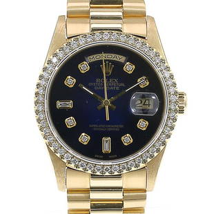 Pre-owned Rolex Day-Date 36mm Presidential Band: Pre-owned Rolex Day-Date 36mm Presidential Band DetailsBrand: RolexCondition: Pre-owned ExcellentModel: Day-Date SpecificationsCase Diameter: 36mmCase Material: 18K Yellow GoldGender: MensDial: