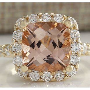 5.29 CTW Natural Morganite And Diamond Ring 18K Solid Yellow Gold: 5.29 CTW Natural Morganite And Diamond Ring 18K Solid Yellow Gold Manufacturer's Suggested Retail Price: $ 5300.00 Stamped: 18K Ring Size: 6.25 Total Ring Weight: 6.2 Grams Diamond Weight: 