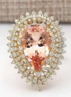 7.96 CTW Natural Morganite And Diamond Ring In 14k Solid Yellow Gold: 7.96 CTW Natural Morganite And Diamond Ring In 14k Solid Yellow Gold Manufacturer's Suggested Retail Price: $ 5400.00 Stamped: 14K Ring Size: 7.25 Total Ring Weight: 10 Grams Diamond Weight: