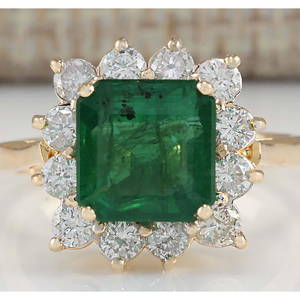 4.40 CTW Natural Emerald And Diamond Ring In 18K Yellow Gold