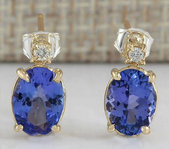 2.36 CTW Natural Blue Tanzanite And Diamond Earrings In 14K Yellow Gold