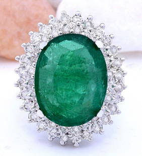 9.30 CTW Natural Emerald 14K Solid White Gold Diamond Ring: 9.30 CTW Natural Emerald 14K Solid White Gold Diamond Ring Manufacturer's Suggested Retail Price: $ 8200.00 9.30 Carat Natural Emerald 14K Solid White Gold Diamond Ring Item Type: Ring Item