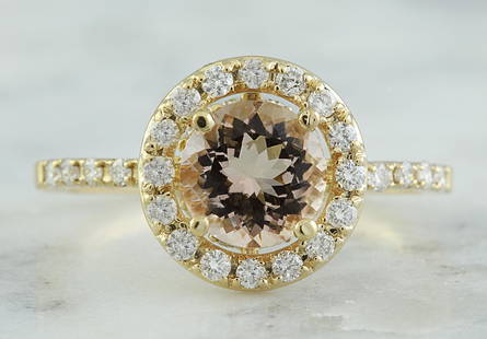 1.60 CTW Morganite 18K Yellow Gold Diamond Ring: 1.60 CTW Morganite 18K Yellow Gold Diamond Ring Manufacturer's Suggested Retail Price: $ 2200.00 Stamped: 18K Ring Size: 7 Total Ring Weight: 2.6 Grams Morganite Weight: 1.20 Carat (7.00x7.00