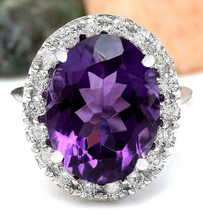 9.30 CTW Natural Amethyst 18K Solid White Gold Diamond Ring: 9.30 CTW Natural Amethyst 18K Solid White Gold Diamond Ring Manufacturer's Suggested Retail Price: $ 3100.00 9.30 Carat Natural Amethyst 18K Solid White Gold Diamond Ring Item Type: Ring 
