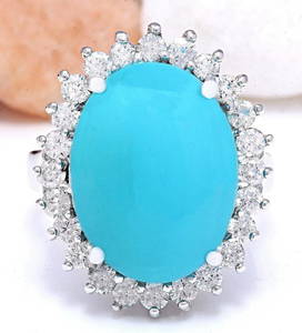 8.32 CTW Natural Turquoise 14K Solid White Gold Diamond Ring