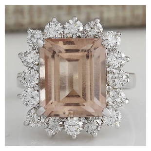 7.92CTW Natural Peach Morganite And Diamond Ring In 18K Solid White Gold: 7.92CTW Natural Peach Morganite And Diamond Ring In 18K Solid White Gold Manufacturer's Suggested Retail Price: $ 6900.00 Stamped: 18K Ring Size: 6.75 Total Ring Weight: 9.4Grams Diamond
