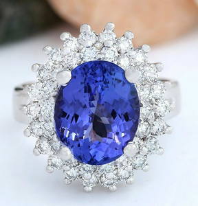 6.22 CTW Natural Tanzanite 14K Solid White Gold Diamond Ring