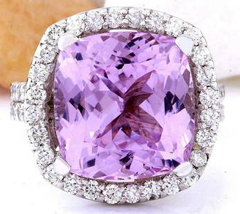 14.37 CTW Natural Kunzite 14K Solid White Gold Diamond Ring: 14.37 CTW Natural Kunzite 14K Solid White Gold Diamond Ring Manufacturer's Suggested Retail Price: $ 5300.00 14.37 Carat Natural Kunzite 14K Solid White Gold Diamond Ring Item Type: Ring 