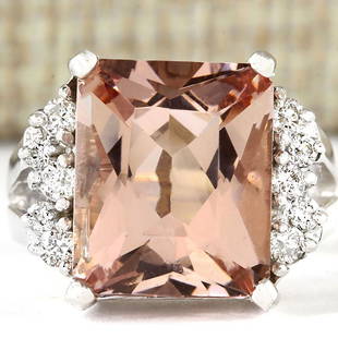 7.292 CTW Natural Morganite And Diamond Ring 18K Solid White Gold: 7.292 CTW Natural Morganite And Diamond Ring 18K Solid White Gold Manufacturer's Suggested Retail Price: $ 4900.00 Stamped: 18K Ring Size: 6.5 Total Ring Weight: 8.7 Grams Diamond Weight: 