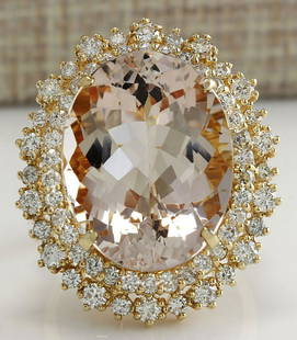 17.81 CTW Natural Morganite And Diamond Ring In 14K Solid Yellow Gold: 17.81 CTW Natural Morganite And Diamond Ring In 14K Solid Yellow Gold Manufacturer's Suggested Retail Price: $ 8400.00 Stamped: 14K Ring Size: 6.5 Total Ring Weight: 12.2 Grams Diamond