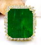 16.13 CTW Natural Emerald 14K Solid Yellow Gold Diamond Ring